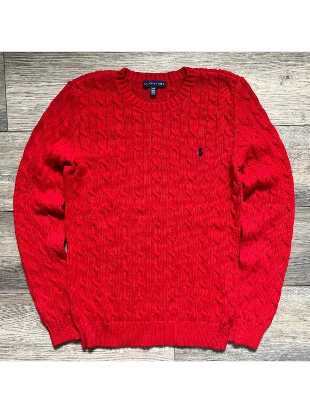 Ralph Lauren Women's M Pullover Red Cable Knit Crewneck Sweater Logo